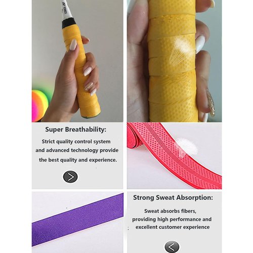 vlmits Tennis Grip Tennis Racket Grip Tape Absorbent Anti-Slip Tennis Overgrip for Tennis Badminton Pickleball Racquet Handle Overgrips and Overwraps, Embossed Surface (6 Yellow Grips)