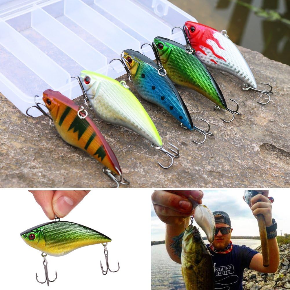 Sougayilang Fishing Lures - Life-Like Hard Bait Minnow VIB with Treble Hook | Perfect for Bass, Trout, Walleye