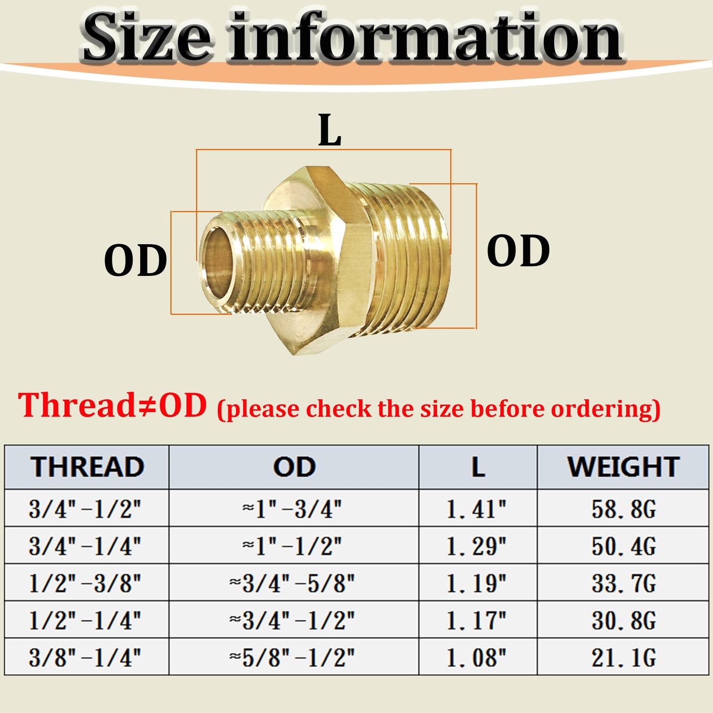 3/4" x 1/2" NPT Male Threaded Reducing Nipple Pipe Fitting Adapter, Brass 3/4 inch MNPT x 1/2 inch MNPT Hex Nipple Reducer, Heavy Duty Pipe Reducer Straight Connector