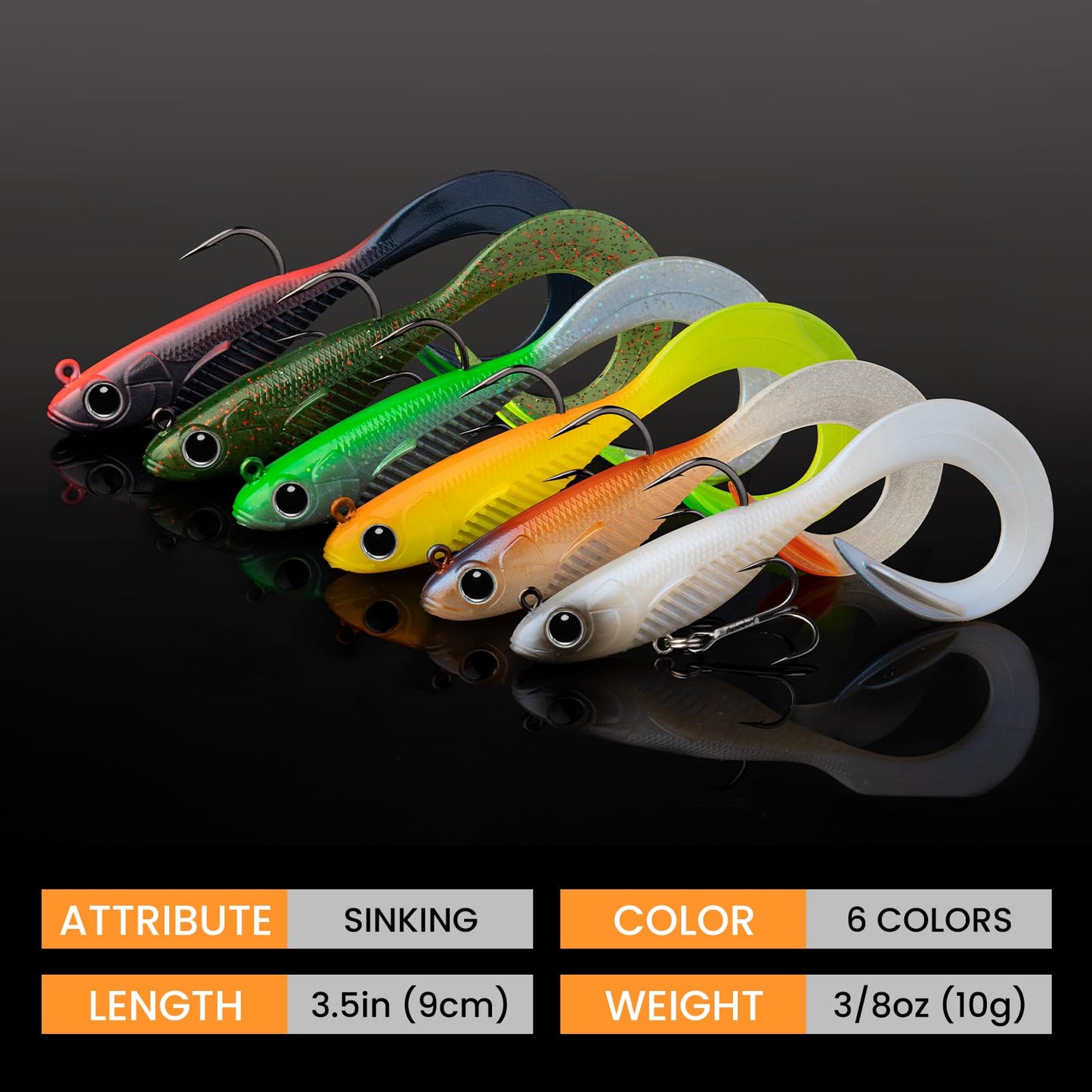 TRUSCEND Duramax Easy Catch TPE Soft Fishing Lures with BKK Hooks, Trembly Sinking and Vibrating Swim for More Bites, Pre-rigged Tear-Resistant Swimbaits for Bass, Trout, Crappie, Freshwater Saltwater