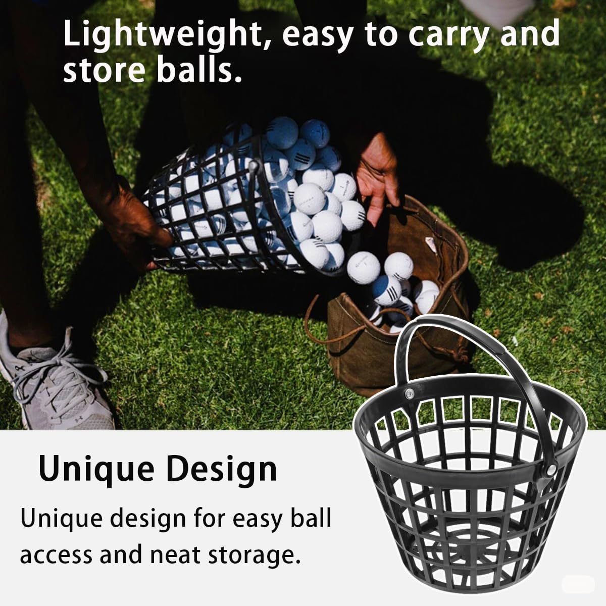 ZLY Golf Ball Basket - Durable Plastic Ball Container with Handle | Holds 25 Balls - Black