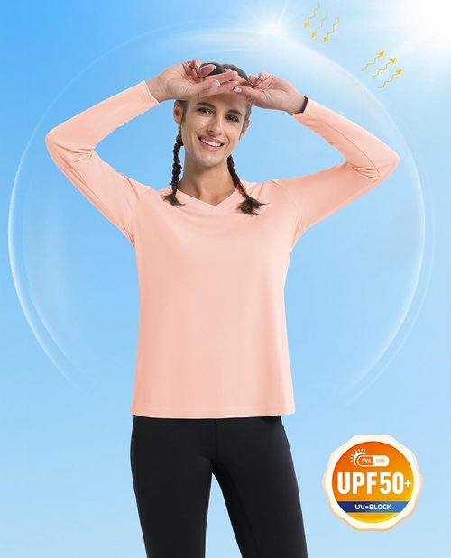 MAGCOMSEN SPF Shirts for Women - Long Sleeve V-Neck UV Sun Protection Top | Quick-Dry Performance Tee