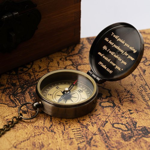 God's Guide Compass - Inspirational Trust in The Lord Gift | Wooden Box for Baptism & Graduation