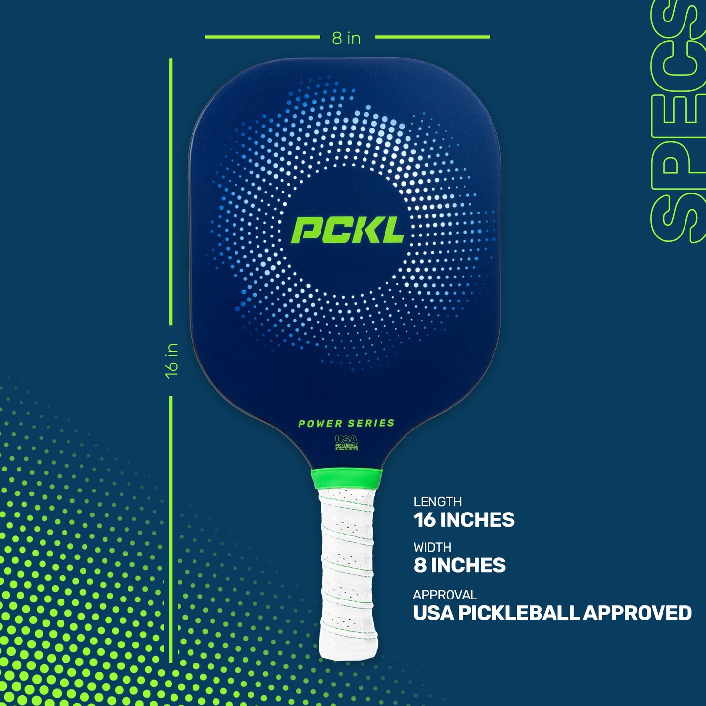 PCKL Pickleball Paddle Pro Series and Power Series | USA Pickleball Approved | Graphite Carbon Face | Edgeless Design | Choose Blue or White Pickleball Paddle