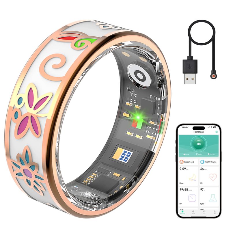 VAMOTRA Enamel Craft Smart Ring for Women & Men, No Subscription Fitness Tracker with Heart Rate, Sleep Tracking, SpO2 – IP68 for iOS & Android (Enamel Color, 8)