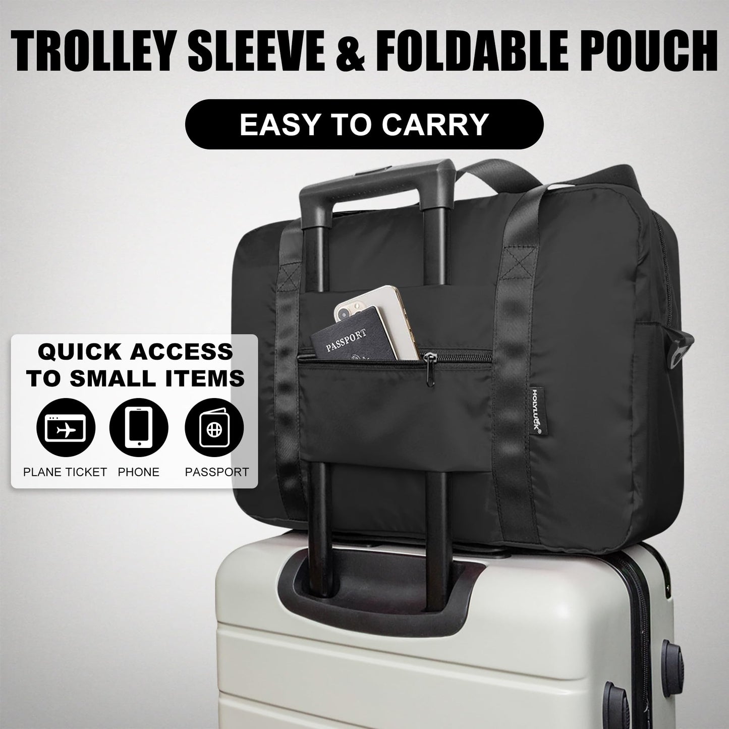 Foldable Travel Duffle Bag, Airlines Approved Carry On Bag Weekender Overnight Bag for Men Women, 40L (Black)