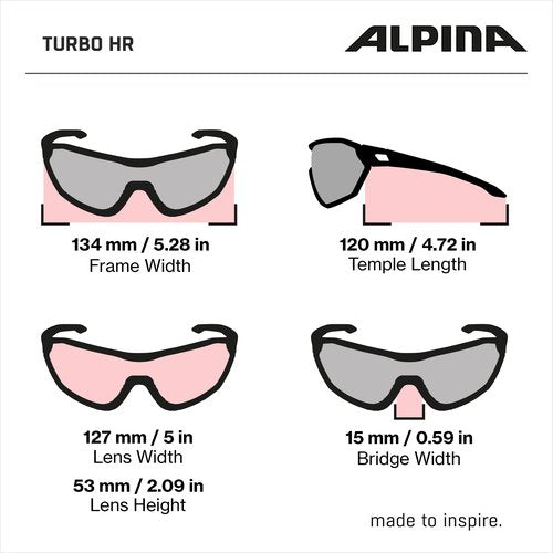 ALPINA TURBO HR, Mirrored, Hydrophobic & Anti-fog Cycling Glasses for Men & Women, 100% UV Protection, cool grey matt, one size