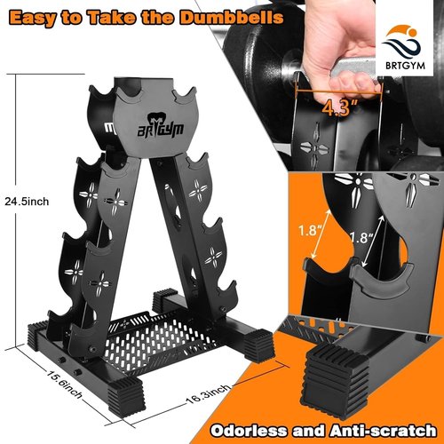 BRTGYM Dumbbells Rack Weight Stand (Rack Only), 13GA Steel Constructed, Max Support 470lbs, 4- Tier Compact Design 16.3"L x 15.6"W x 24.5"H