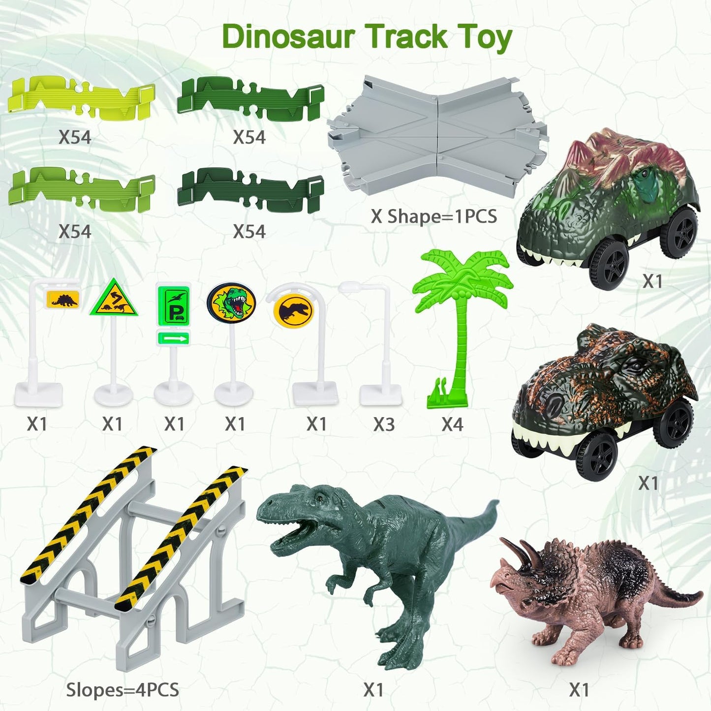 Skiennix Dinosaur Toys - Create A Dinosaur World Road Race Playset with Flexible Track & 2 Cars for Kids 3-6 Years