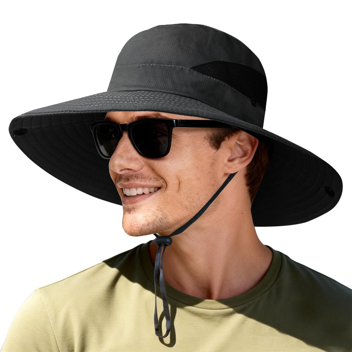 NPJY Sun Bucket Hats Wide Brim Fishing Hat UPF 50+ Beach Outdoor Hiking Hats Black