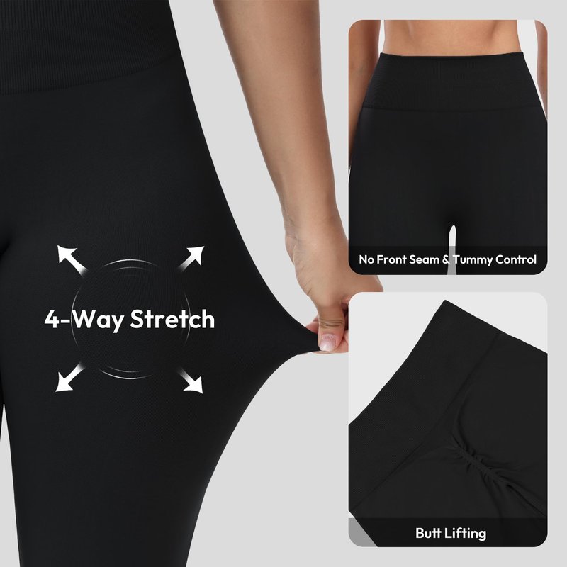 Tallemon Seamless Workout Leggings for Tall Women Extra Long High Waisted Gym Running Pants, 34" Inseam, Black, Large