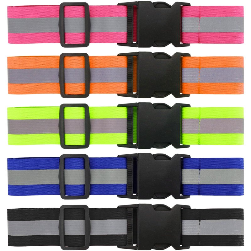 KH866 5PCS Reflective Belt or Sash PT Belts Lights Visibility Military Adjustable Lightweight Tape Vest Waist Straps for Night Running Walking Cycling Fits Women Men Kids - Green Red Blue Pink Orange