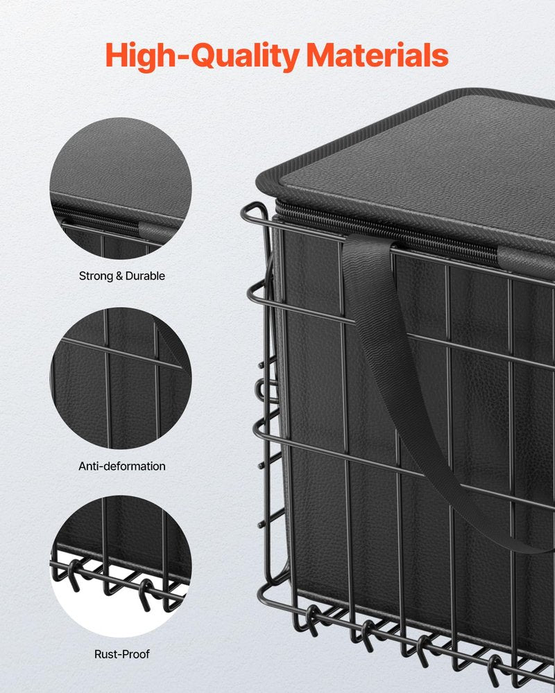 VEVOR Rear Bike Basket, Folding Wire Bicycle Basket with Cargo Net, Removable Liner Bag & Waterproof Cover, Quick Release Design Bike Basket for Adult Women/Men Carrying Dogs Pets Fruit & Grocery