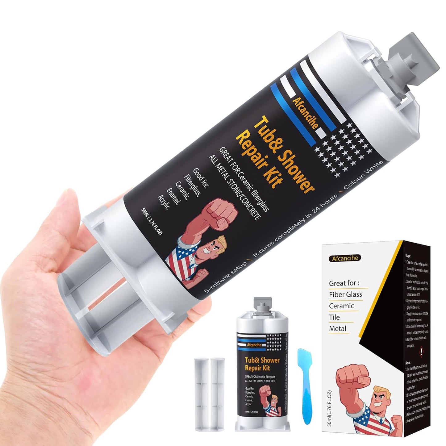 Skiennix Professional White Bathtub Repair Kit - Permanent Fix for Chips, Cracks & Holes in Fiberglass, Porcelain, Ceramic, Acrylic - High-Strength 1 Piece