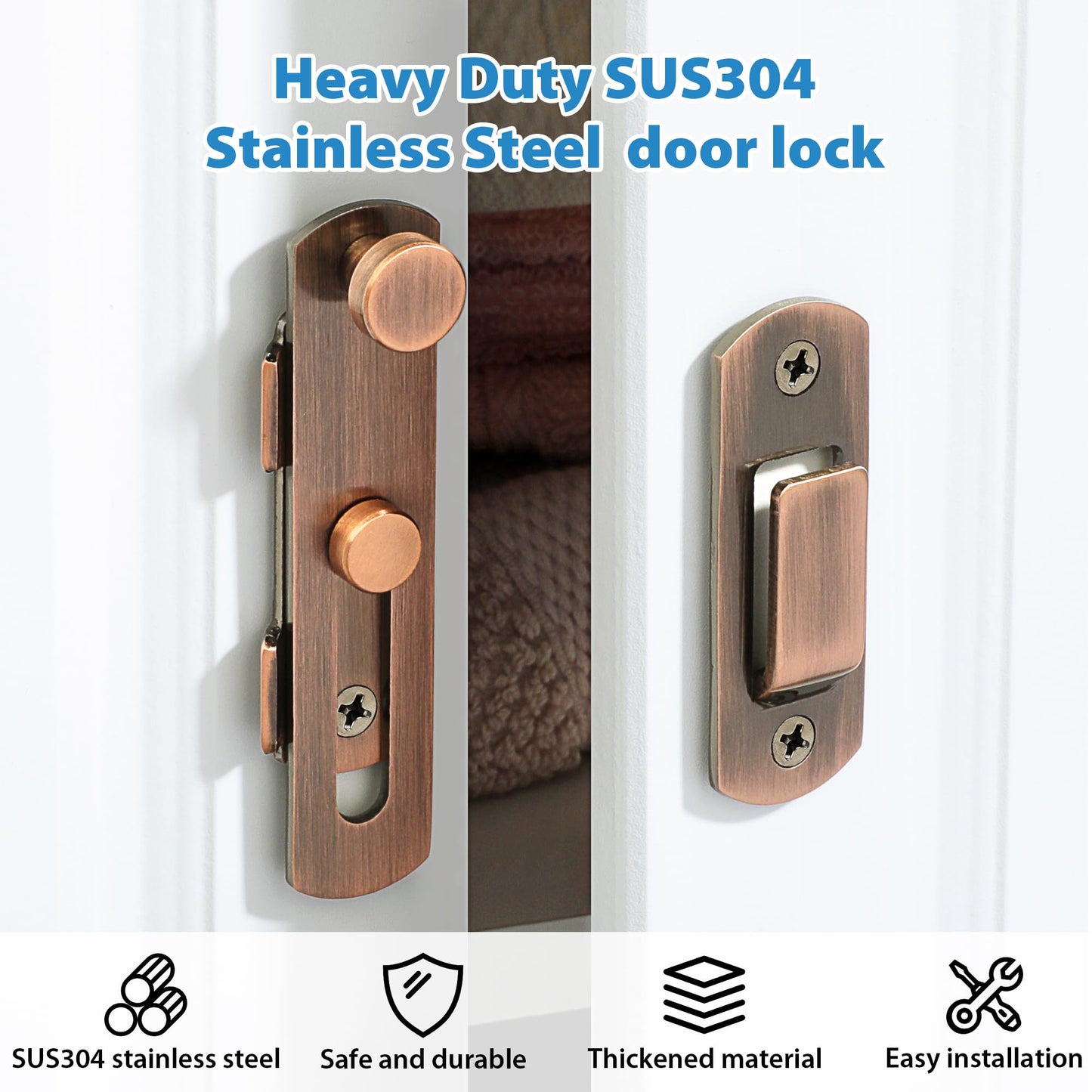 Alise 4 inch Flip Latch Gate Latches,Safety Door Lock for Barn Wood Fence Sliding French Doors,Heavy Duty SUS304 Stainless Steel Gate Hardware. Red Bronze,MS9500-R