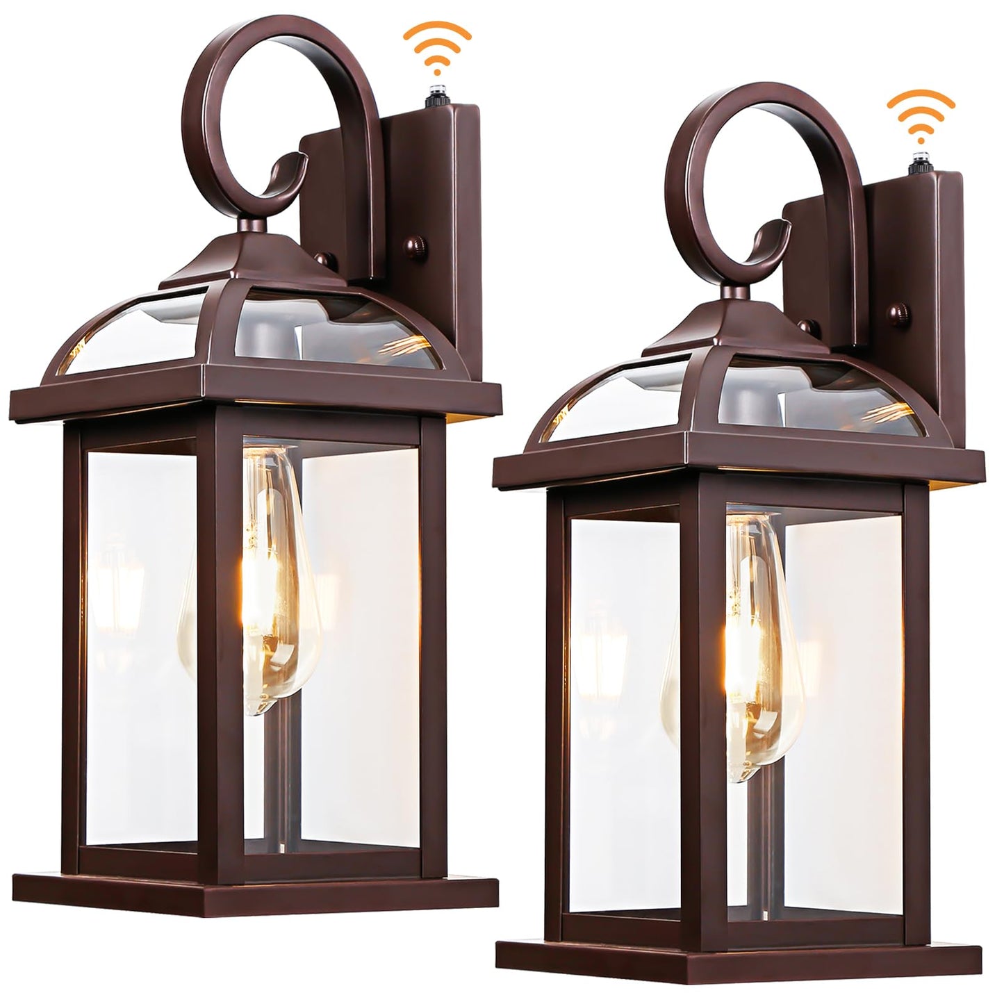 Roravilila Dusk to Dawn Outdoor Lighting Oil Rubbed Bronze 2-Pack, 15 Inch Aluminum Anti-Rust Front Porch Lights with IP65 Clear Tempered Glass Exterior Light Fixtures for House Brown Carriage Lights