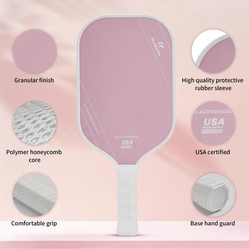 FH-500 T700 Pickleball Racket, 14MM Thick Two-Handed Offensive Pickleball Racket, Speed and Control (Pink)