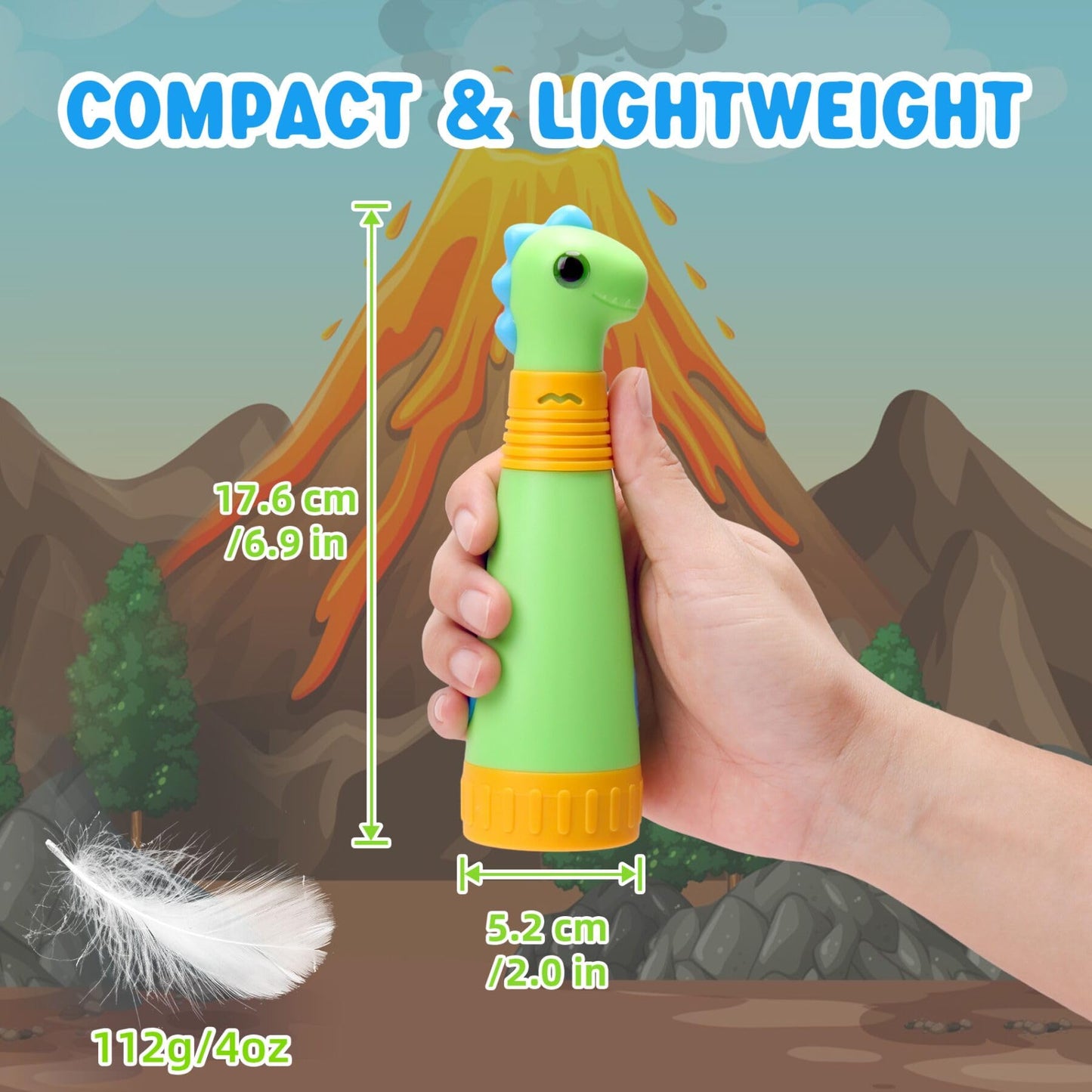 COSOOS Rechargeable Dinosaur Flashlight for Kids, Roar Mode, Kids Flashlight, Outdoor Camping Gear Accessories, Birthday Gift Halloween Lights for Kids Boys Girls