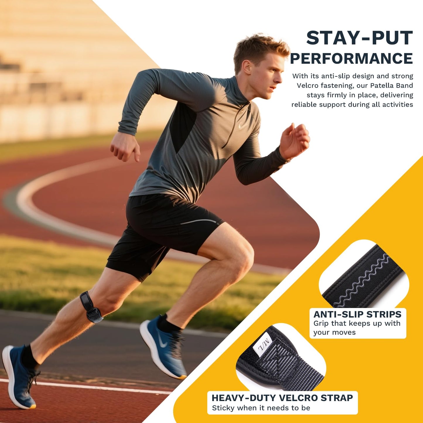Origintek Patellar Tendon Support Strap, Adjustable Knee Support Strap Patella Band for Tendonitis, Sports, Workouts & Daily Knee Pain Relief Men Women, Extended Fit (Larger Knees) XL, 1 Pack