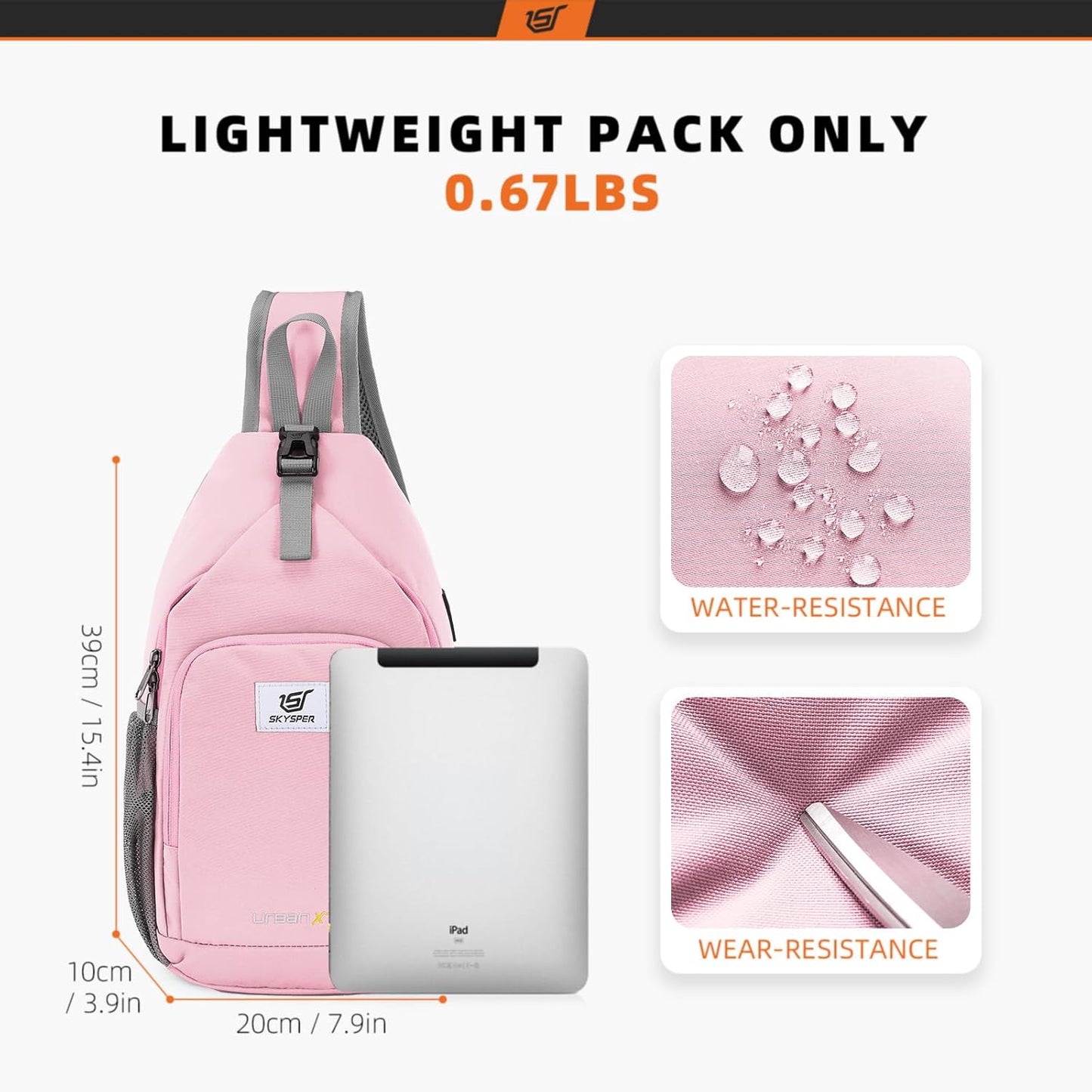 SKYSPER Sling Bag - RFID Crossbody Backpack for Travel & Hiking | Stylish Pink Daypack for Men & Women