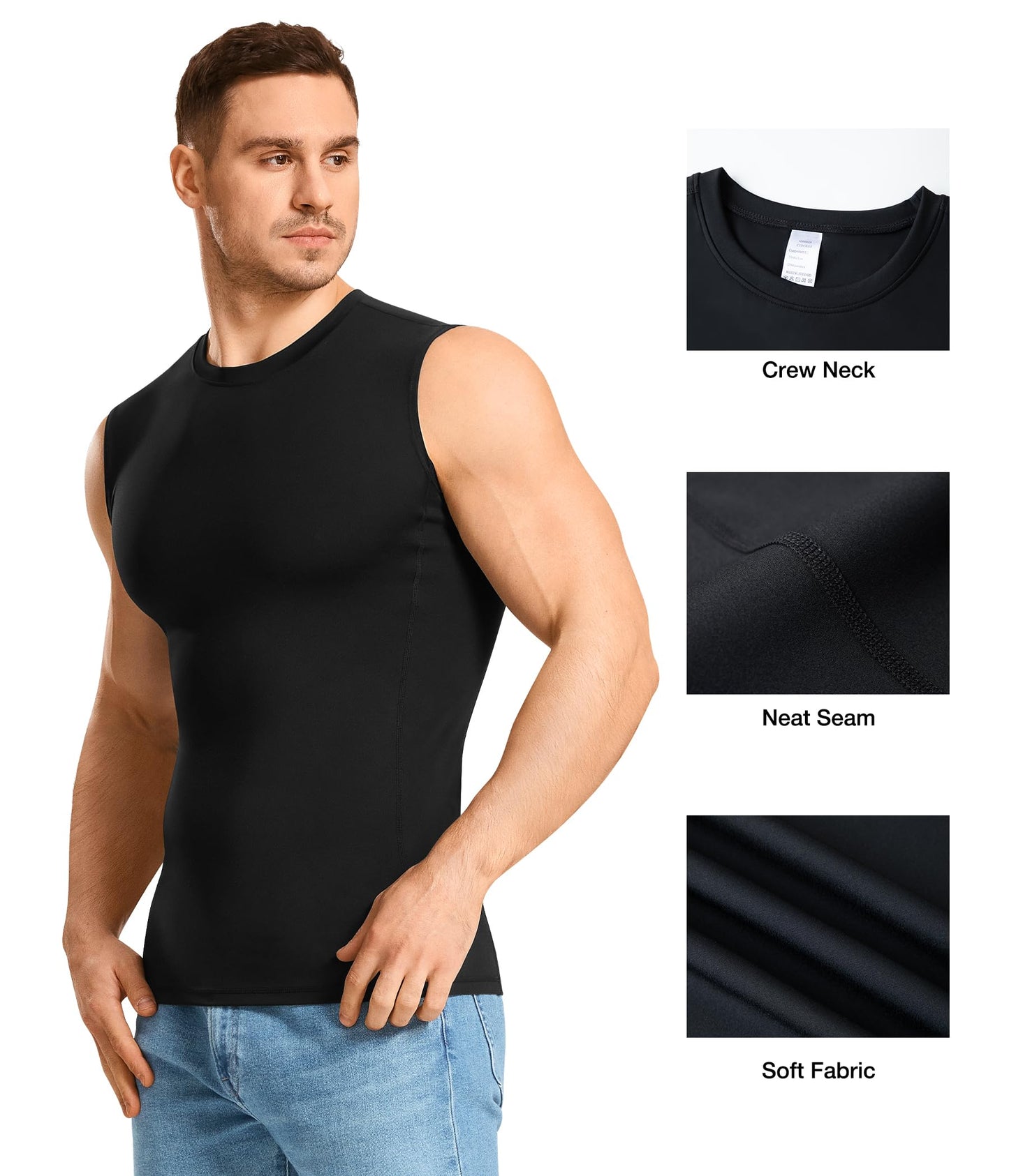 Eleady 2 Packs Compression Shirt Men Workout Shirts Athletic Base Layer Sleeveless Tank Top Slimming Undershirt - Large, Black+White