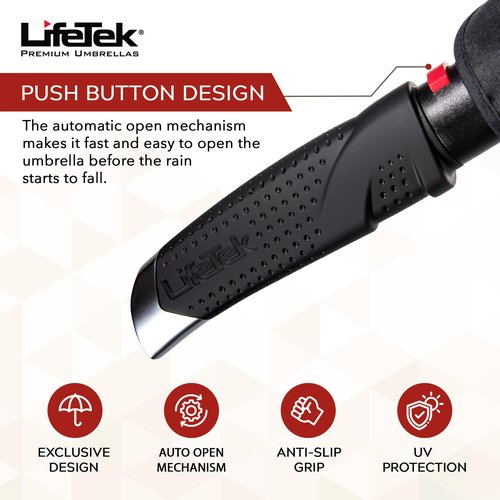 LifeTek New Yorker FX1 - Windproof Golf Umbrella, Large 54 Inch Automatic Open, Sturdy and Lightweight for Travel, Fast-Drying Canopy, Fits 2 People, Durable Frame for Rain and Wind, Sun Protection