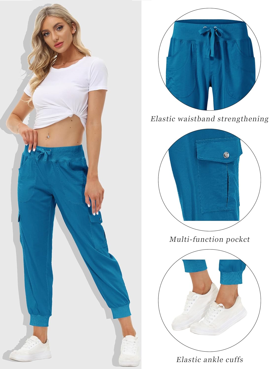 MoFiz Women's Hiking Cargo Pants - Lightweight Quick-Dry Travel Joggers with Elastic Waist & Pockets