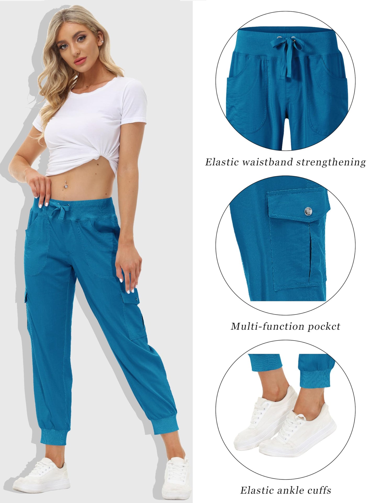 MoFiz Hiking Cargo Pants for Women with Pockets Lightweight Quick Dry Athletic Outdoor Summer Travel Casual Joggers Sweatpants Sapphire Blue 4XL