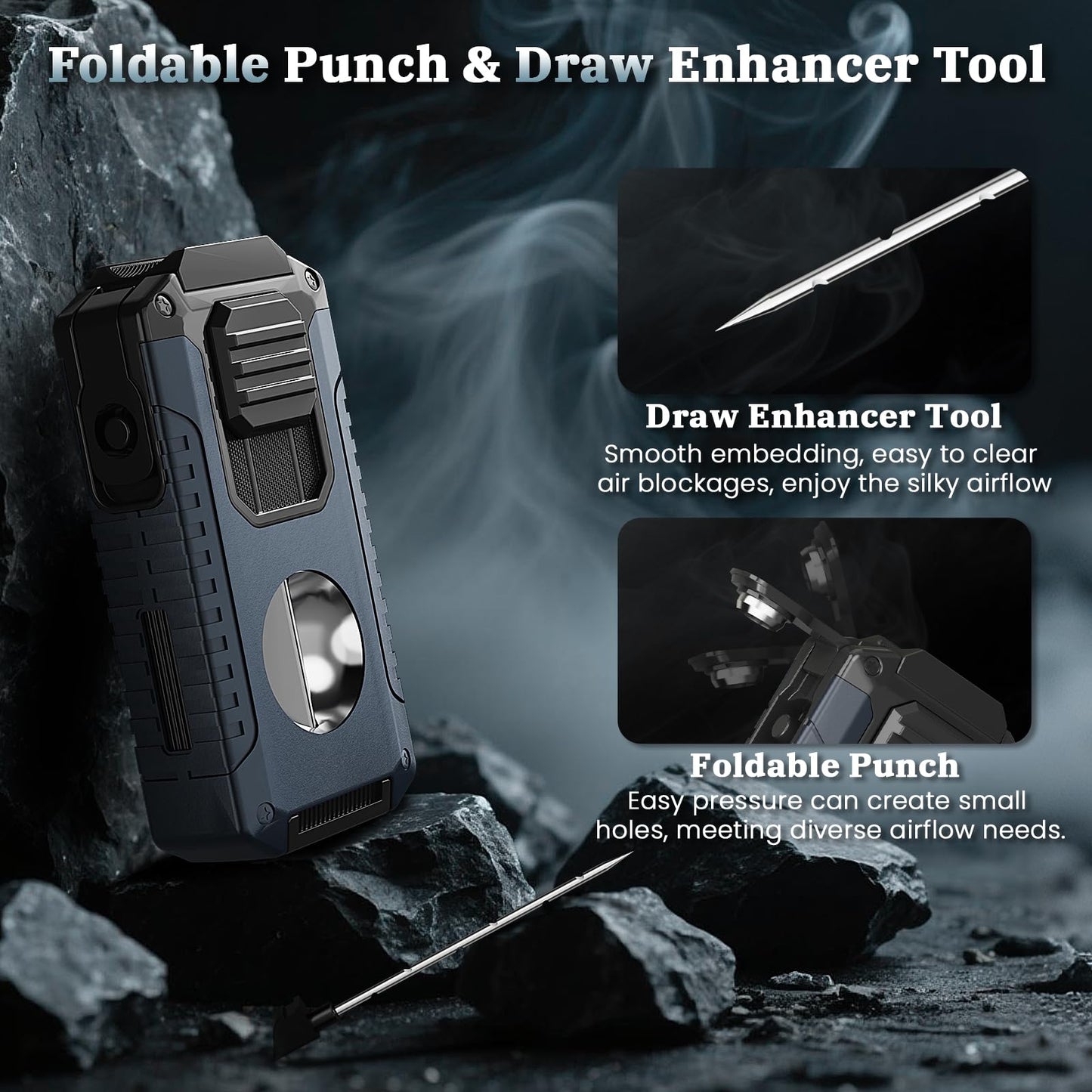 Torch Lighter Built-in Cutter, Punch, Holder, and Draw Enhancer Tool, with Gift Box for Men, Windproof Triple Jet Flame, Refillable Butane Lighter, All-in-one Lighters Accessories for Candle, Outdoor
