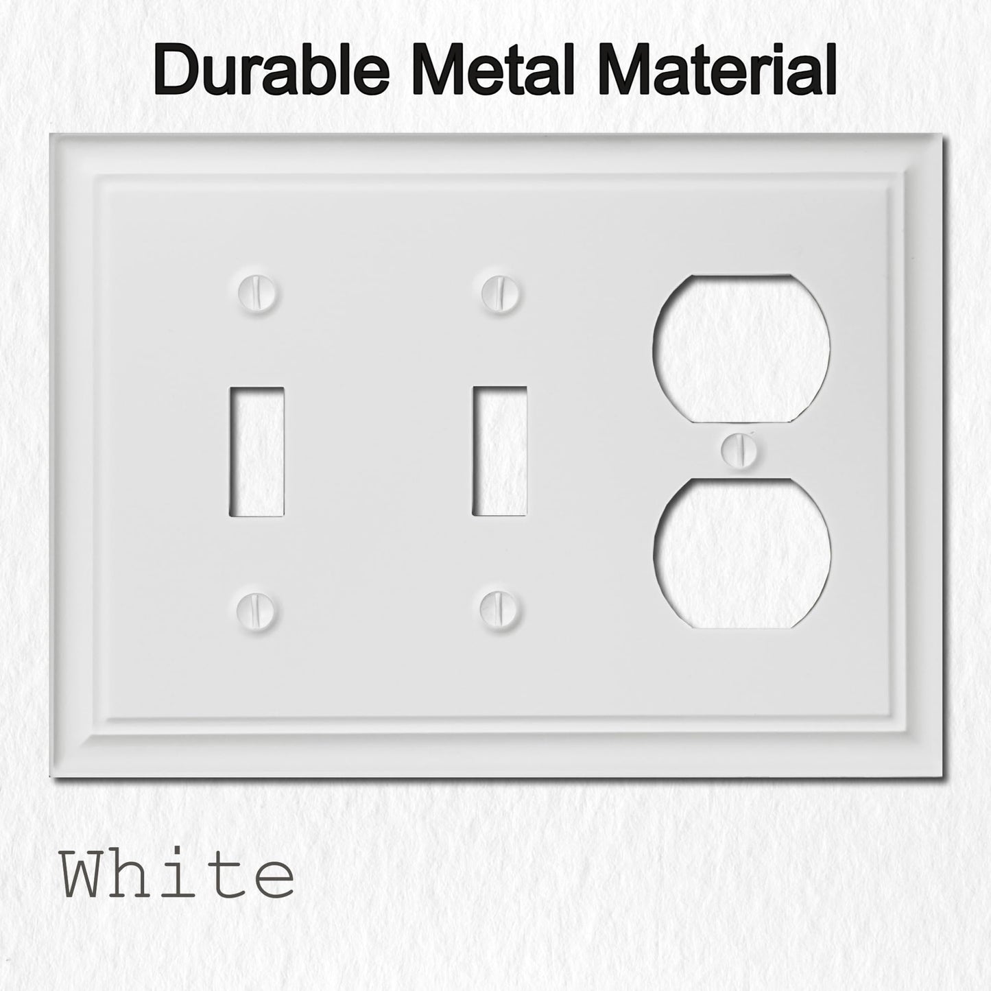 OKAWYC Double Toggle/Single Duplex Light Switch Cover Luca Metal Wall Plate, 2-Pack White 3 Gang, Light Switch Cover Outlet Cover Decorative Wallplate, Durable