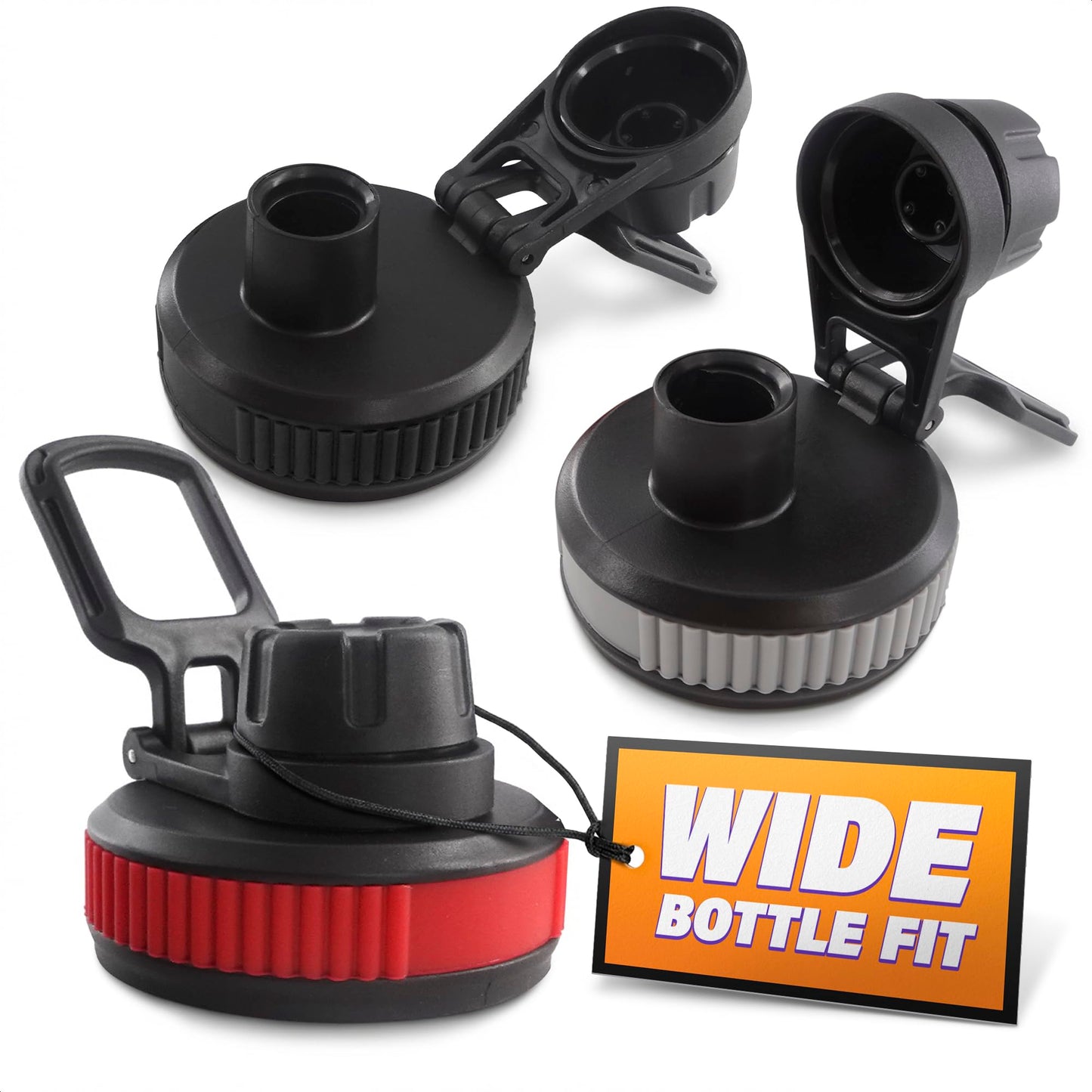 Oskal Water Bottle Lid Replacement, 3 Pcs, for 12–64 oz Bottles, Wide Mouth