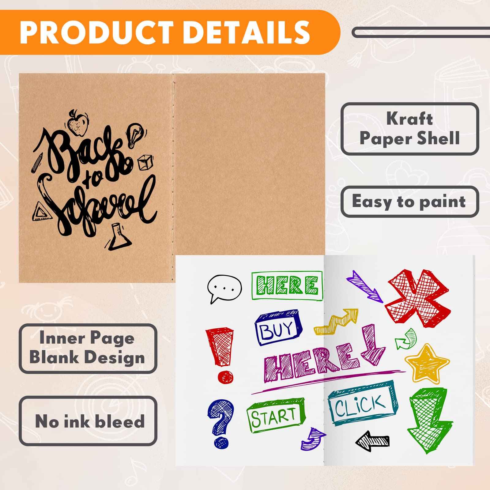 Handepo 150 Pack A6 Kraft Paper Notebooks Blank Page Mini Notebooks Bulk Sewn Travel Journal Kraft Pocket Memo Pad Unlined Subject Notepads for Travelers Students Classroom School Supplies(Brown)