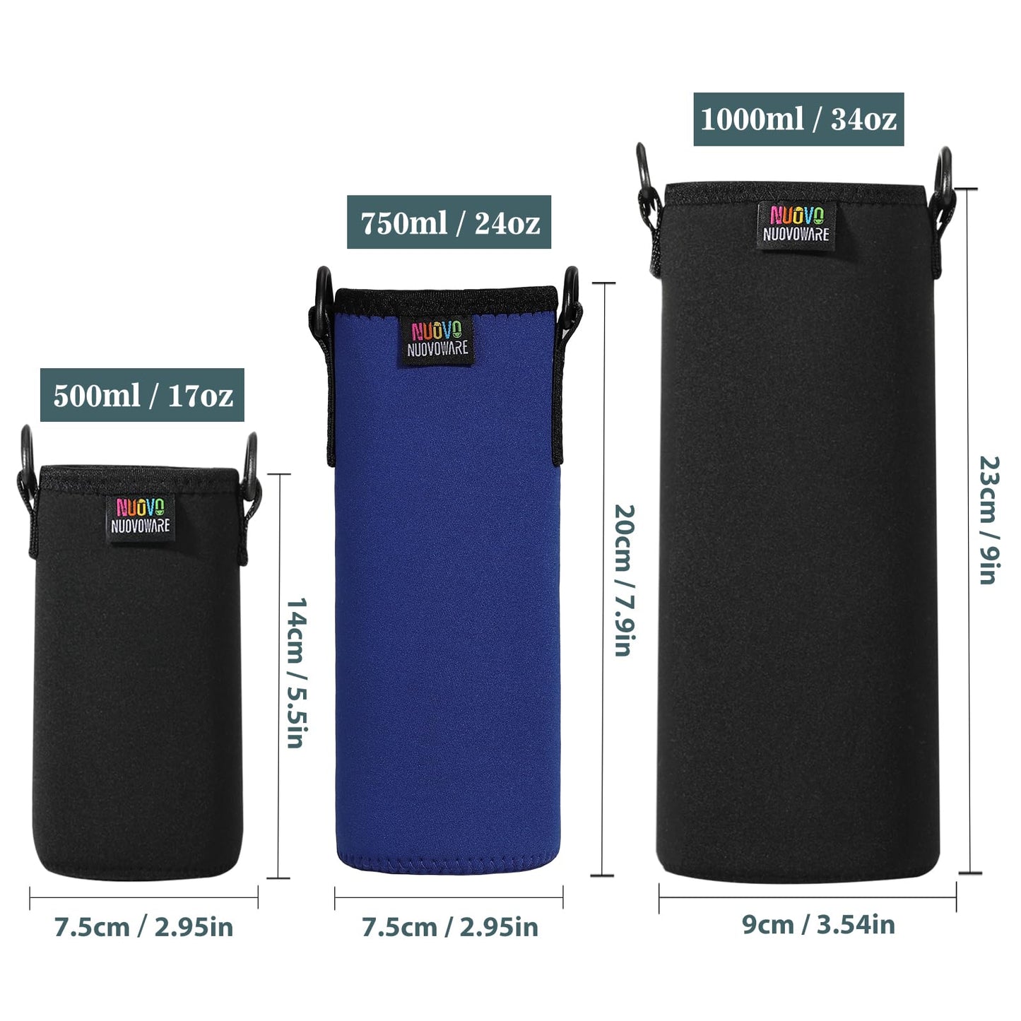Nuovoware Water Bottle Carrier Bag, Premium Neoprene Portable Insulated Water bottle Sling Holder Bag 750ML with Adjustable Shoulder Strap for Men Women Hiking, Indigo