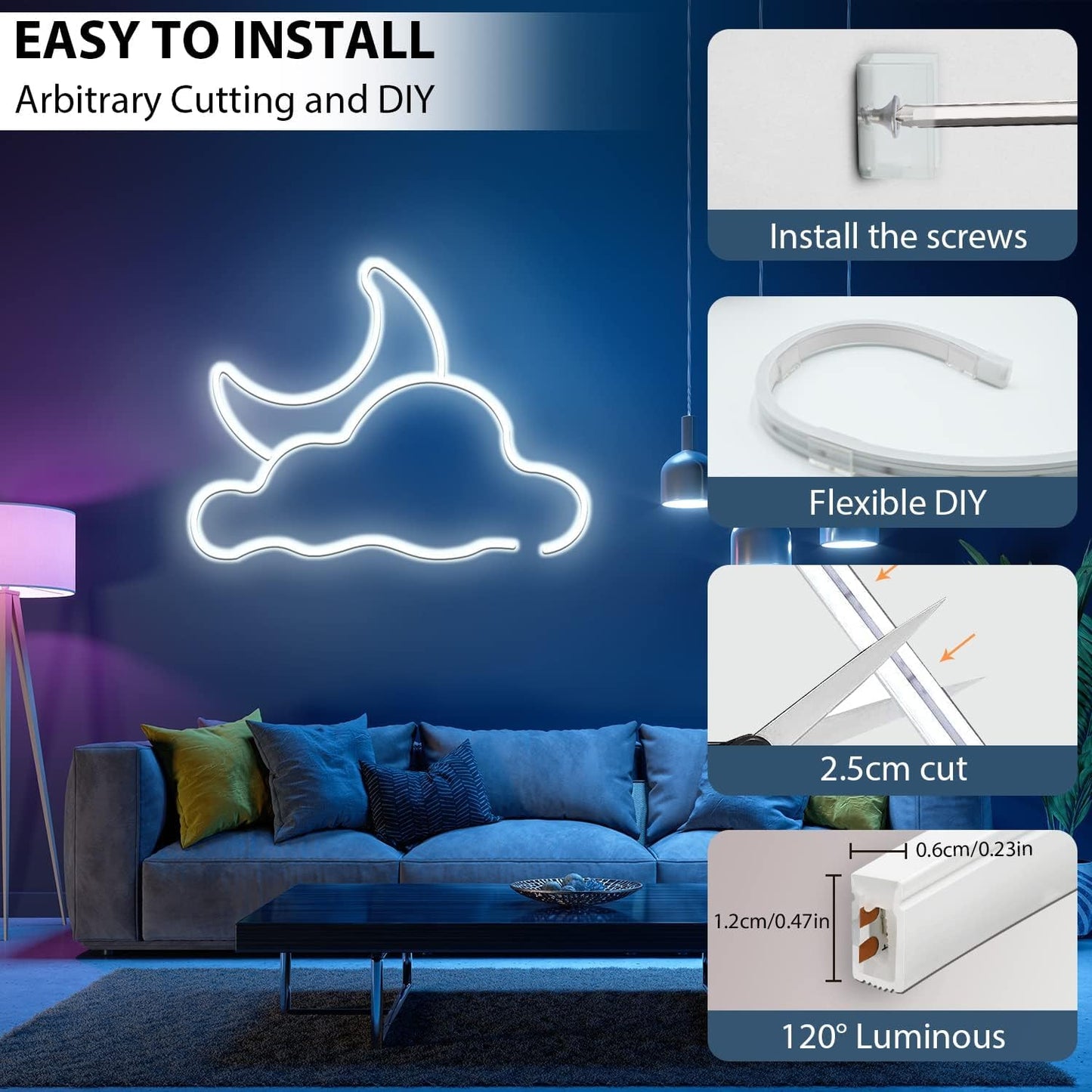 Lucienstar Neon Rope Light Mounting Brackets, 50PCS Neon Lights Install Fixing Clips Accessories for 6x12mm Silicone LED Neon Flex Strip Lighting, Neon Signs DIY(50 Screws, 50 Clips)