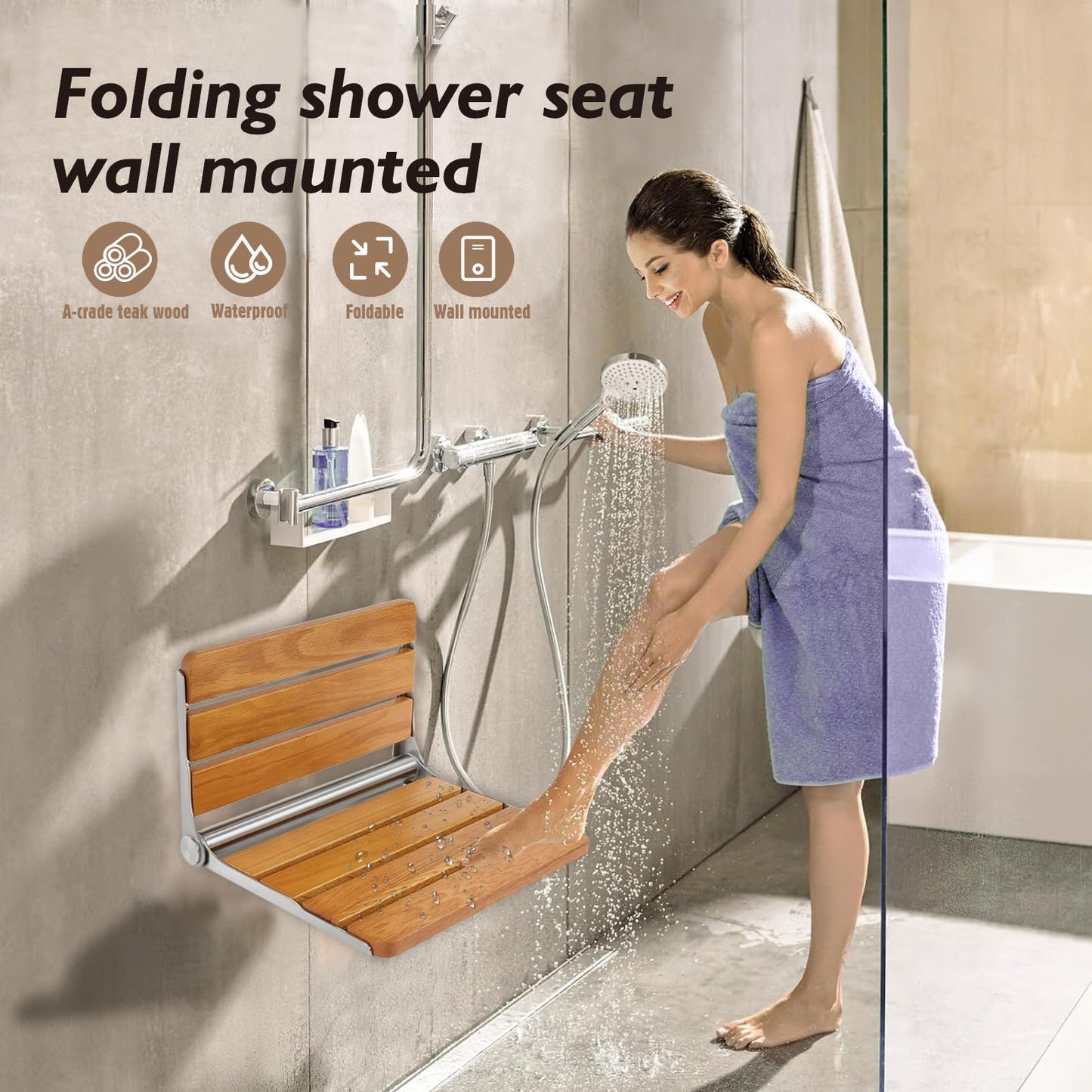 Folding Shower Seat Wall Mounted Shower Bench,Fold Down Shower Seat Wall Mounted Shower Seat,Foldable Shower Bench 316 Stainless Steel Frame 450 lbs,1 Pack