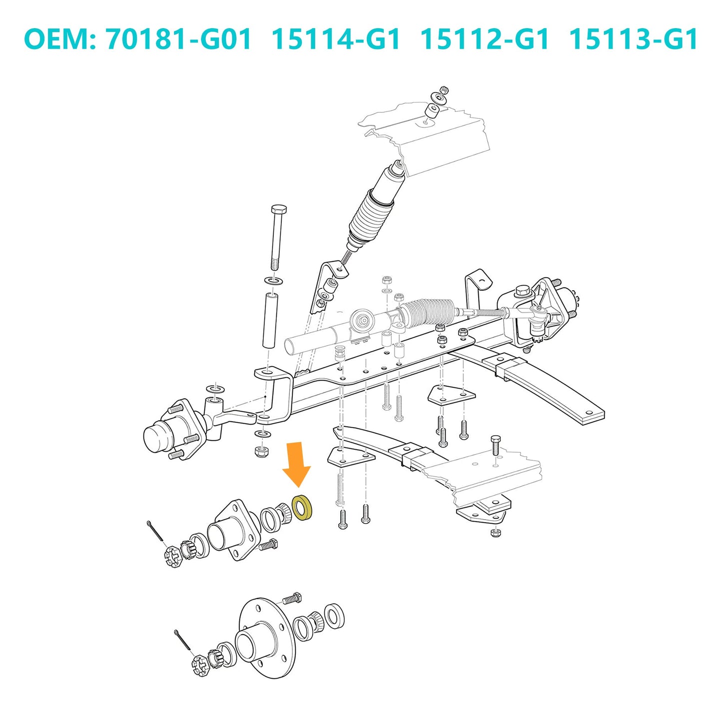 10L0L Golf Cart Rear Axle Shaft Bearing & Seal Kit for EZGO TXT RXV Medalist Marathon Electric Carts 1978 UP, OEM# 611931 70181-G01 70181G01 15112-G1 15112G1 620343, 2 Pack