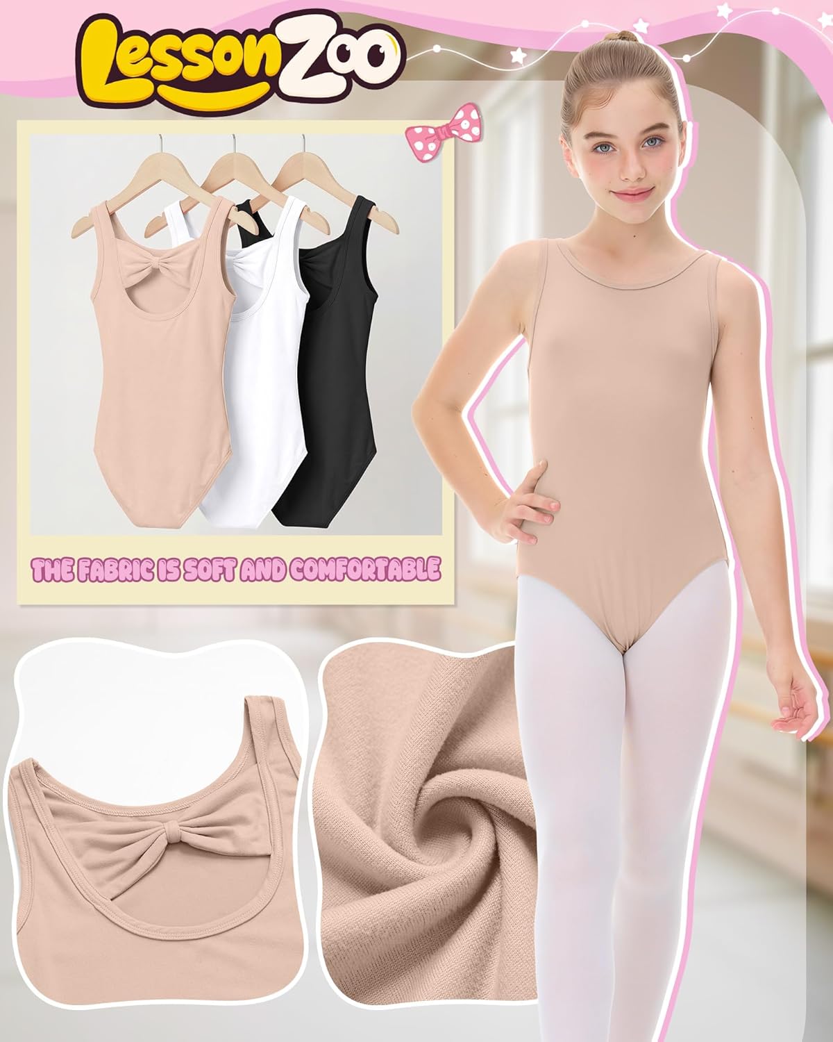 Regine Switzerland Girls' Ballet Leotard - Sleeveless Dance Tank Tops with Bow Back | 3 Pack, Ages 2-12