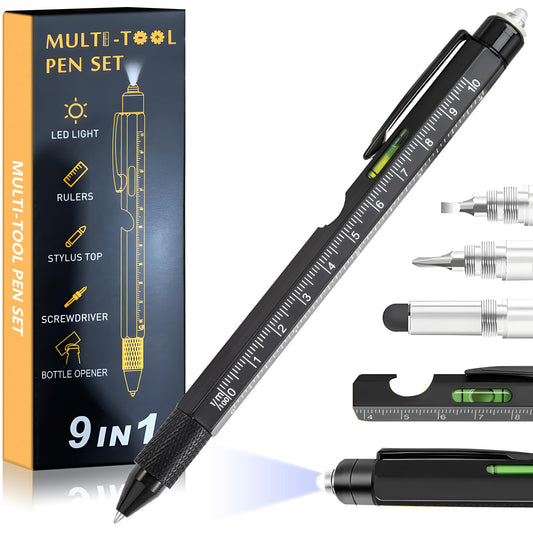 Christmas Gifts Stocking Stuffers for Men,Multitool Pen 9 in 1 Innovative Gift for Men,with LED Light,Ruler, Stylus,Bubble Level,Screwdrivers,Unique Gifts Gadgets for Him,Boyfriend,Husband