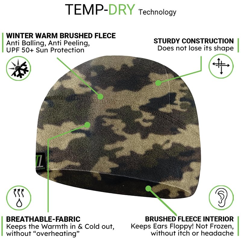 Temple Tape Tactical Fleece Watch Cap Beanie – Skull Cap Fleece Hat - Camouflage - One Size (Fits Most Heads)