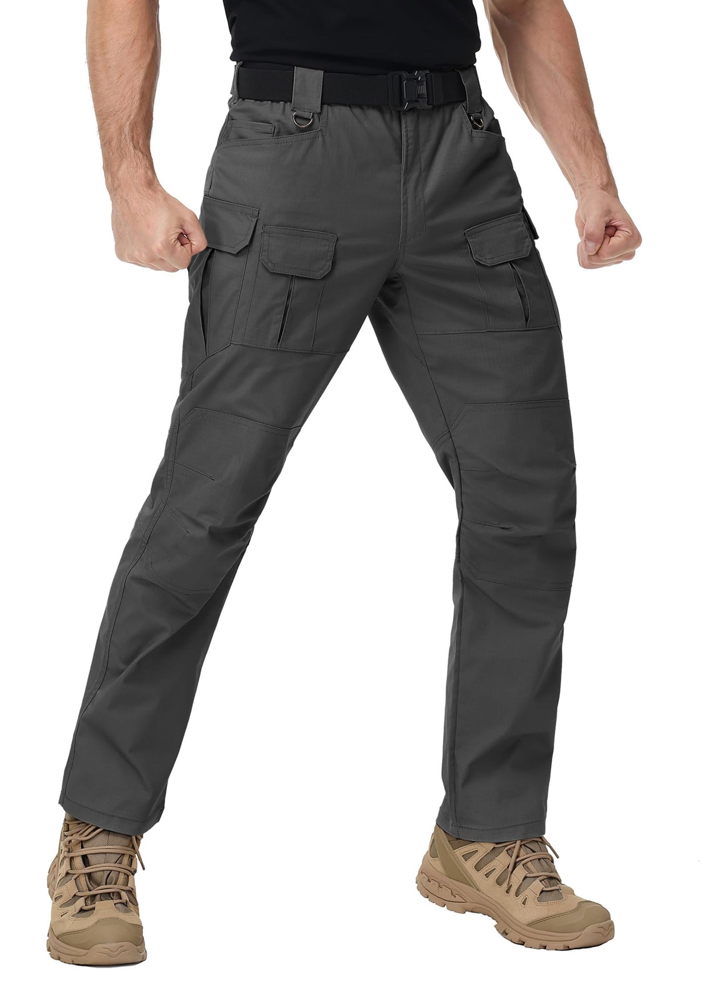 Men's Tactical Pants Water Resistant Stretch Cargo Ripstop Pants Lightweight Outdoor Military EDC Work Hiking Pants Grey 32W×34L