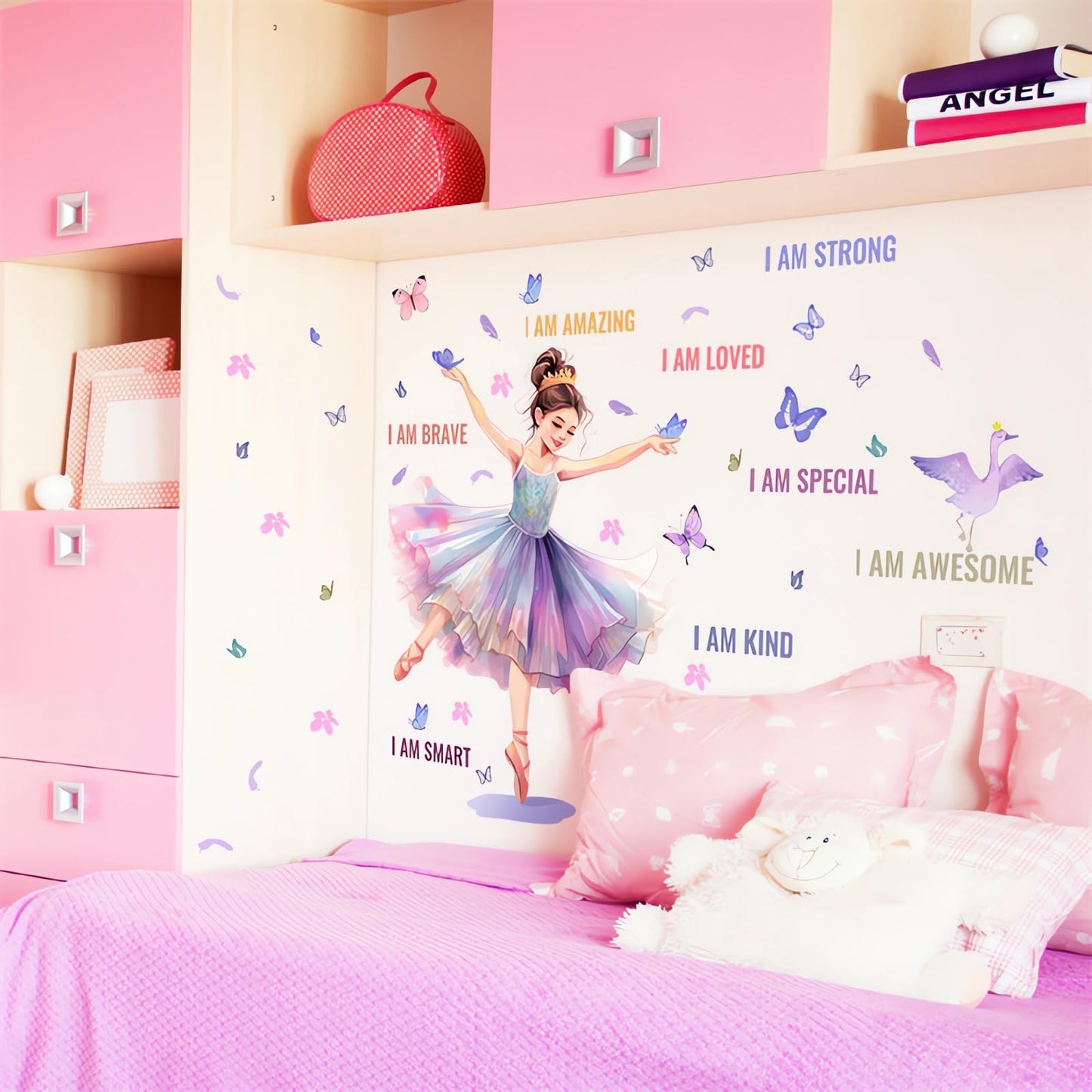 Lovely Dancing Ballet Girl Inspirational Quotes Wall Stickers, sacinora Butterfly Motivational Wall Decals Removable Vinyl Peel and Stick for Teens Girls Kids Nursery Bedroom Children’s Room Art Decor
