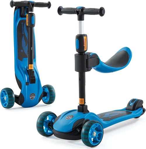 GLAMUP Kids Scooter - 2-in-1 Folding Kick Scooter with Adjustable Height & Safety Lock | For Ages 3-14