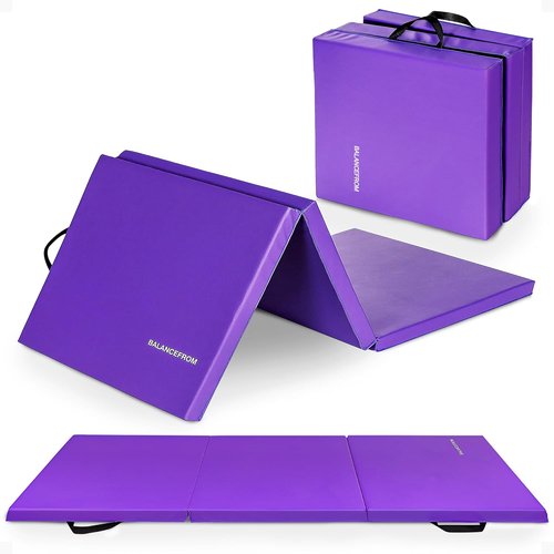 BalanceFrom Folding Gymnastics Mat - 6x2 Feet, 2-Inch Thick Vinyl Pad with Carrying Handles for Home Workouts | Yoga, Pilates, Tumbling, Martial Arts