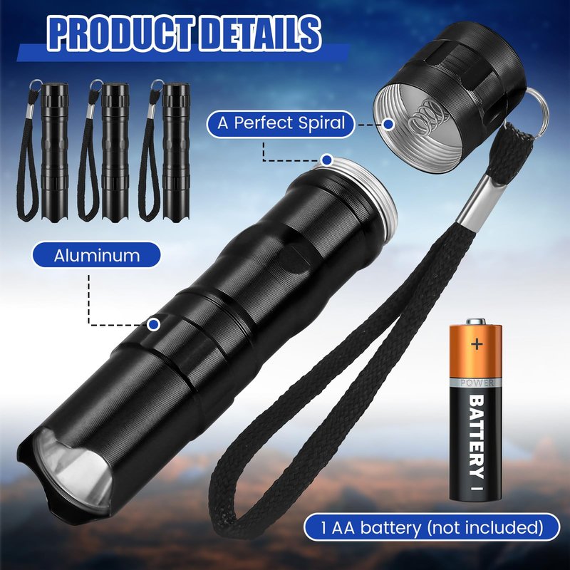 Tujoe 36 Pcs Mini Flashlights Bulk Bright Aluminum LED Handheld Torches with Lanyard Small LED Flashlights for Night Reading Emergency Hurricane Camping Hiking Halloween Party Favors(Black)