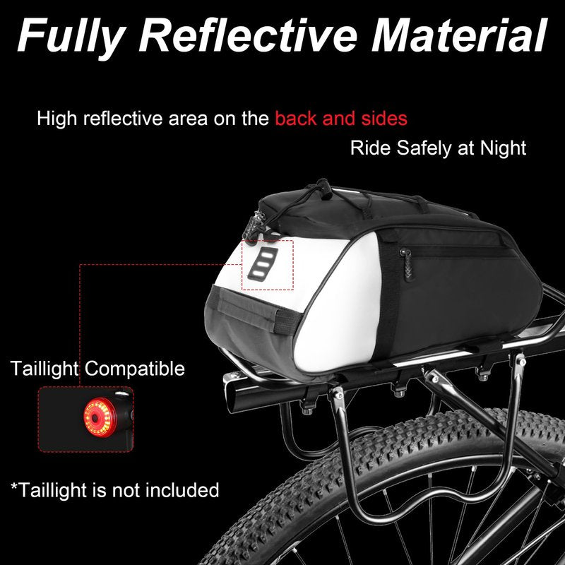 Dreamoon Waterproof Bike Rear Rack Bag, 10L Large Capacity Bicycle Trunk Bag, Reflective Cycling Saddle Panniers with Shoulder Strap, Bike Backseat Bag for Commuter & Outdoor Travel