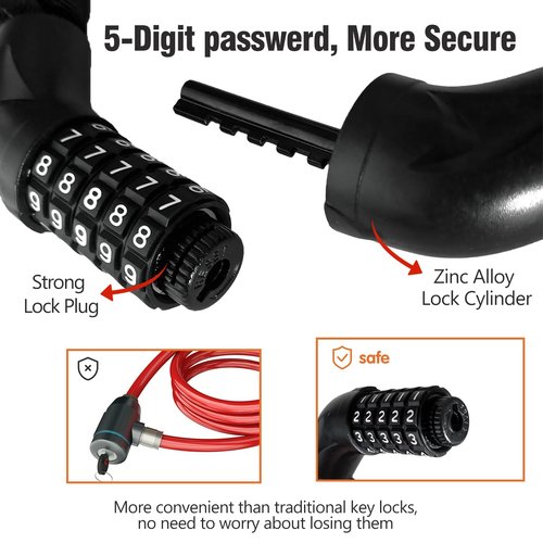 Bicycle Chain Lock – 5 Position resettable Combination Heavy-Duty Anti-Theft Bicycle Lock, 47In,Hardened Steel Square Links,High Security Keyless，Easy to use for E-Bike, Motorcycle, Scooter, Gate ﻿
