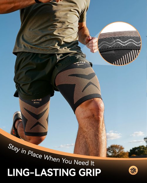 Copper-Infused Thigh Compression Sleeves 1 Pair [Upgrade Medical-Grade & Anti-Slip] Hamstring Compression Sleeves for Workouts, Sports Recovery and Quad & Groin Support, Breathable Upper Leg Sleeve for Women & Men - M