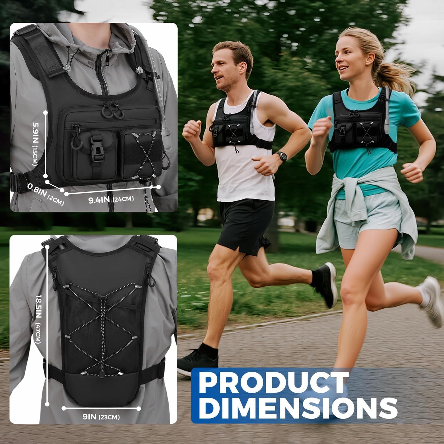 USA Original Patent Hydration Vest Backpack - Lightweight 2.0L Water Bladder Daypack for Hiking & Running
