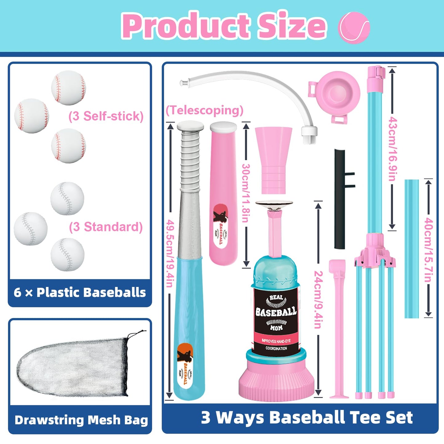 3-in-1 T Ball Set for Kids, Baseball Toys Sport Gift for Toddler Boys Girls