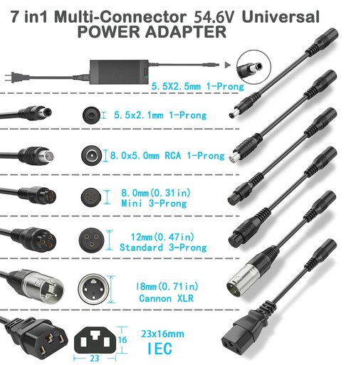 Qoovi UL Certified 54.6V Electric Scooter Charger with 7-in-1 Connectors for 48V Lithium Battery,Ebike Charger for Razor,Gotrax,Jetson,Voyage,Ninebot,Segway,Swagtron,Pocket Mod, Sports Mod